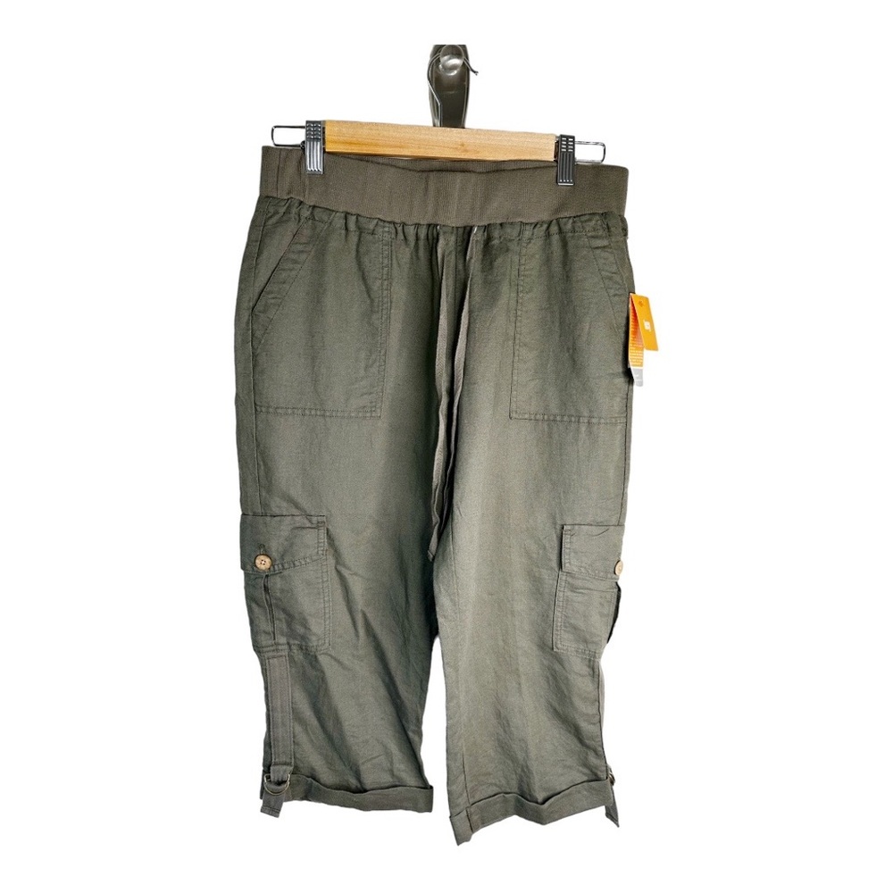 Lucy Beach Escape linen blend capris olive green small